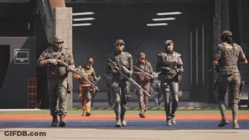 Soldiers Walking In Line With Police Uniform GIF
