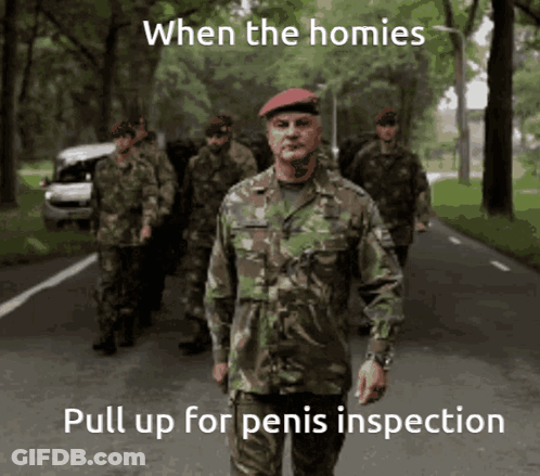 Soldiers Walking When The Homies Pull Up For Penis Inspection GIF
