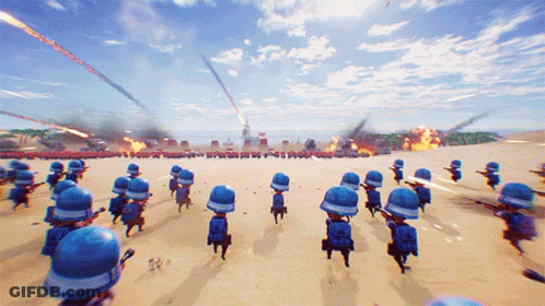 Soldiers With Blue Helmets And Backpacks GIF