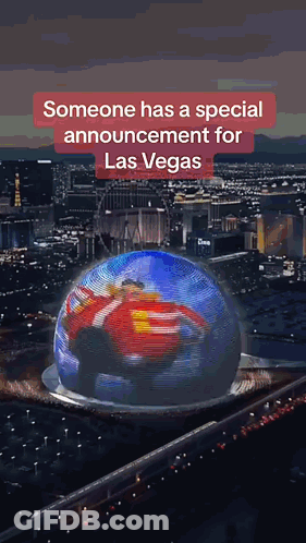 Someone Has A Special Announcement For Las Vegas On A City Background GIF