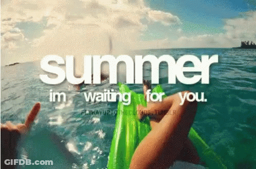 Someone Is Floating On A Green Raft In The Ocean With The Words Summer Im Waiting For You GIF