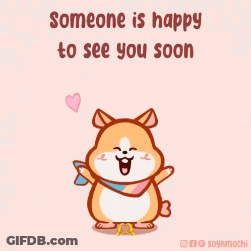 Someone Is Happy To See You Soon With A Cartoon Dog Wearing A Scarf And Hearts . GIF