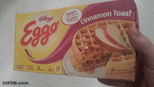 Someone Is Holding A Box Of Kellogg 'S Eggo Cinnamon Toast GIF