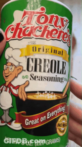 Someone Is Holding A Can Of Tony Chacheries Original Creole Seasoning GIF