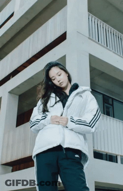 Son Na Eun Wearing White Adidas Jacket GIF
