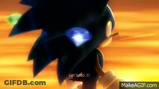 Sonic The Hedgehog From Sonic The Hedgehog Is Standing In Front Of A Sunset With A Blue Light In His Eyes . GIF
