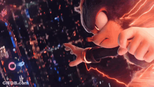 Sonic The Hedgehog Is Flying Through The Air With A Lightning Bolt Behind Him GIF