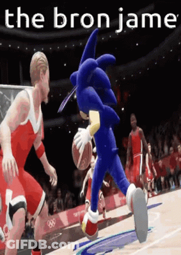 Sonic The Hedgehog Is Playing Basketball With A Basketball Player GIF
