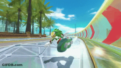 Sonic The Hedgehog Is Riding A Skateboard Down A Ramp GIF