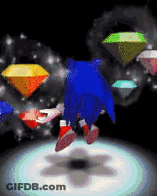 Sonic The Hedgehog Is Surrounded By Colorful Diamonds GIF