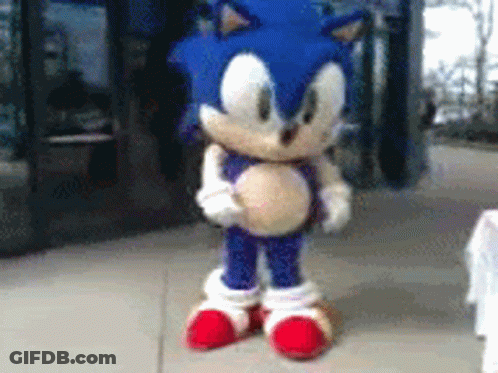 Sonic The Hedgehog Mascot On Sidewalk GIF