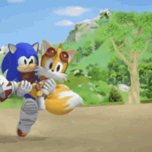 Sonic The Hedgehog Running Carrying Tails Prower GIF