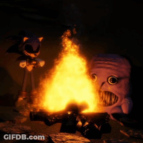 Sonic The Hedgehog Standing Next To Fire With Purple Monster GIF