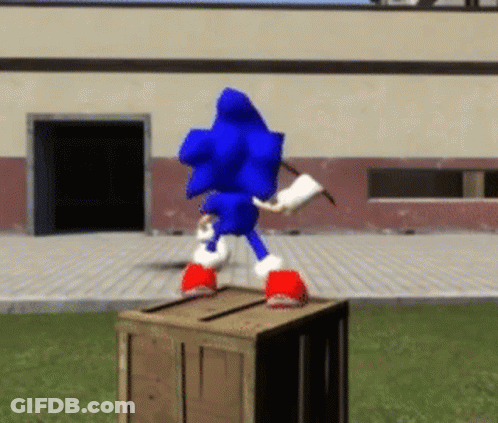 Sonic The Hedgehog Standing On Wooden Box GIF