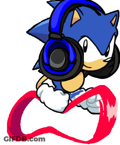 Sonic The Hedgehog Wearing Headphones And Holding A Red Ribbon GIF