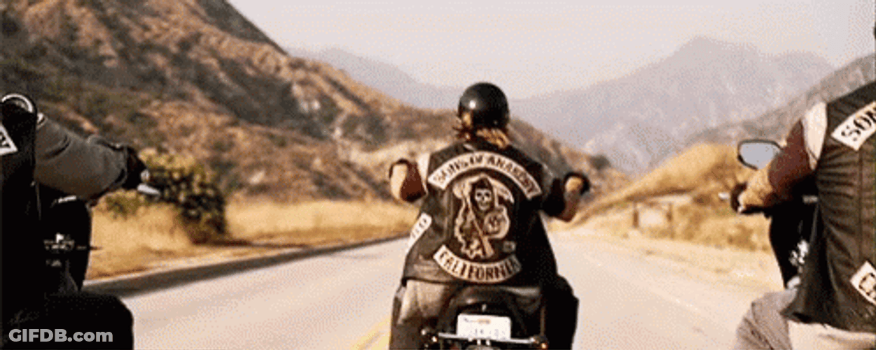 Sons Of Anarchy Motorcycle Club Members Riding Bikes GIF