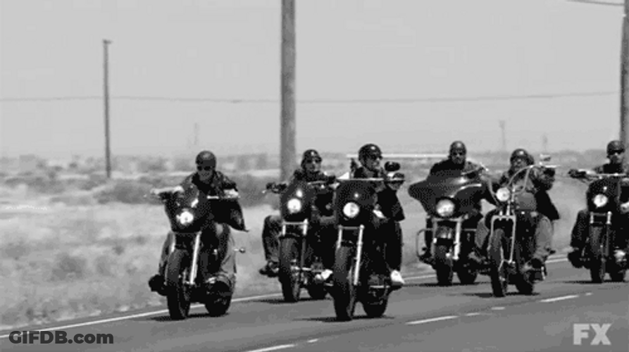 Sons Of Anarchy Motorcycle Club Members Riding Bikes GIF