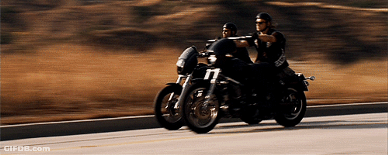Sons Of Anarchy Motorcycle Club Members Riding Fast GIF
