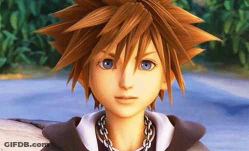 Sora From Kingdom Hearts Close Up Looking At Camera GIF