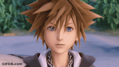 Sora From Kingdom Hearts Close Up Looking At Camera GIF