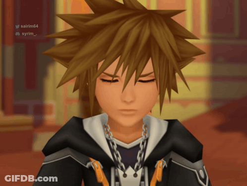Sora From Kingdom Hearts Close Up With Twitter Username Sairim64 GIF