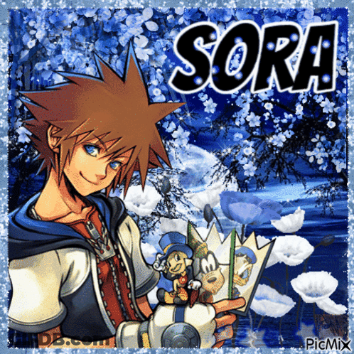 Sora From Kingdom Hearts Holding Mickey Mouse Crown GIF