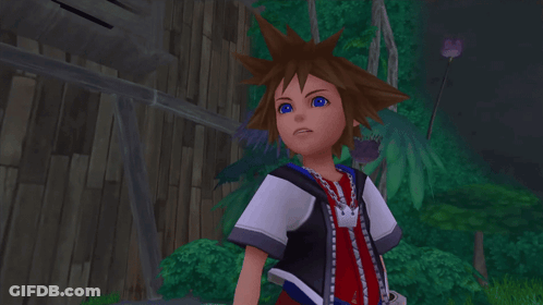 Sora From Kingdom Hearts Standing Before Wooden Wall GIF