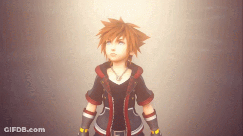 Sora From The Video Game Kingdom Hearts Is Looking Up At The Sun GIF