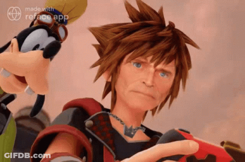 Sora Holding Red Controller Looking At Goofy GIF