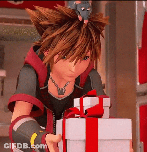 Sora Holding Up Gifts GIF
