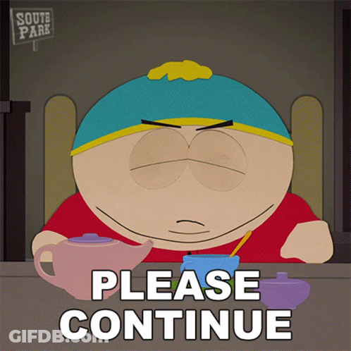 South Park Cartoon Character Sitting At Table With Teapot GIF