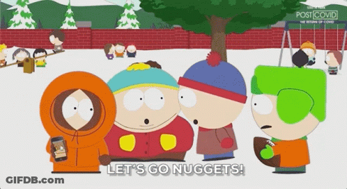 South Park Cartoon Says Let's Go Nuggets In Snow GIF