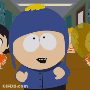 South Park Character And Cheerleader In Hallway GIF