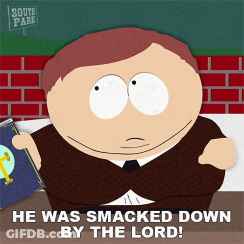 South Park Character Holding Book He Was Smacked Down By The Lord GIF