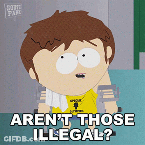 South Park Character Holding Dumbbell Says Aren't Those Illegal GIF
