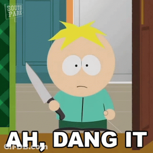 South Park Character Holding Knife Saying Ah Dang It GIF