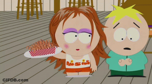 South Park Character Holding Plate Of Hot Dogs GIF