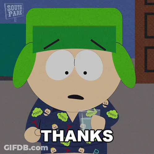 South Park Character Holding Water Says Thanks GIF