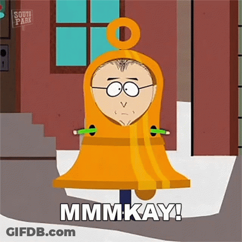 South Park Character In Bell Costume Says Mmkay GIF