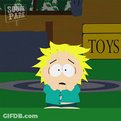 South Park Character In Front Of Box Saying Toys GIF