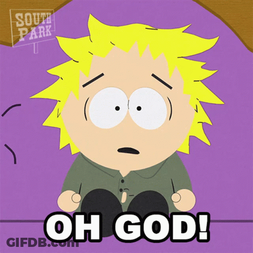 South Park Character Saying Oh God On Purple Surface GIF