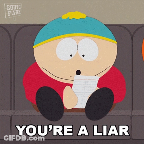 South Park Character Saying You're A Liar Holding Paper GIF