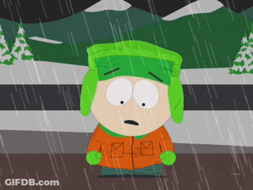 South Park Character With M On Jacket In Rain GIF