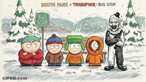 South Park Characters At Bus Stop GIF