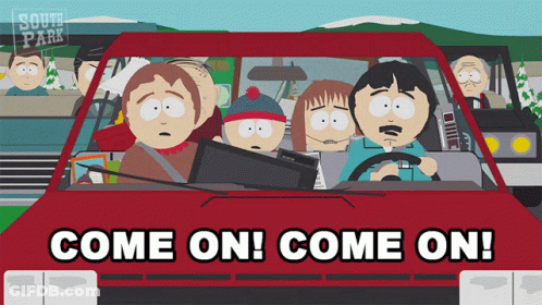 South Park Characters Driving Car Saying Come On GIF
