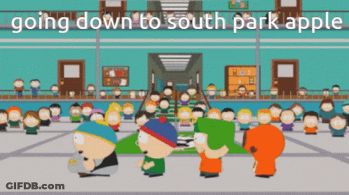 South Park Characters In Hallway Saying Going Down To South Park GIF