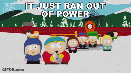 South Park Characters Saying It Just Ran Out Of Power GIF
