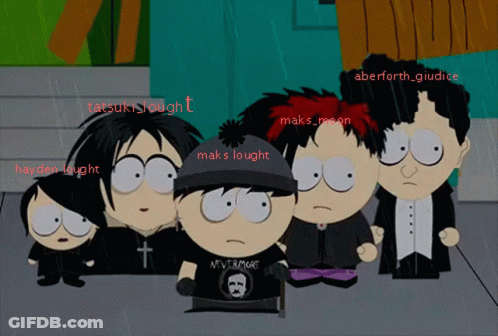 South Park Characters Standing With Nevermore Shirt GIF