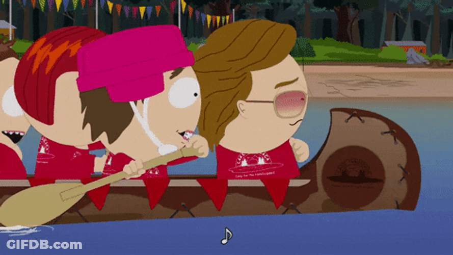 South Park Characters Struggle To Row The Boat GIF