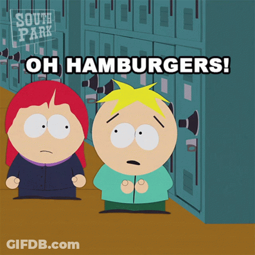 South Park Saying Oh Hamburgers In Front Of Lockers GIF
